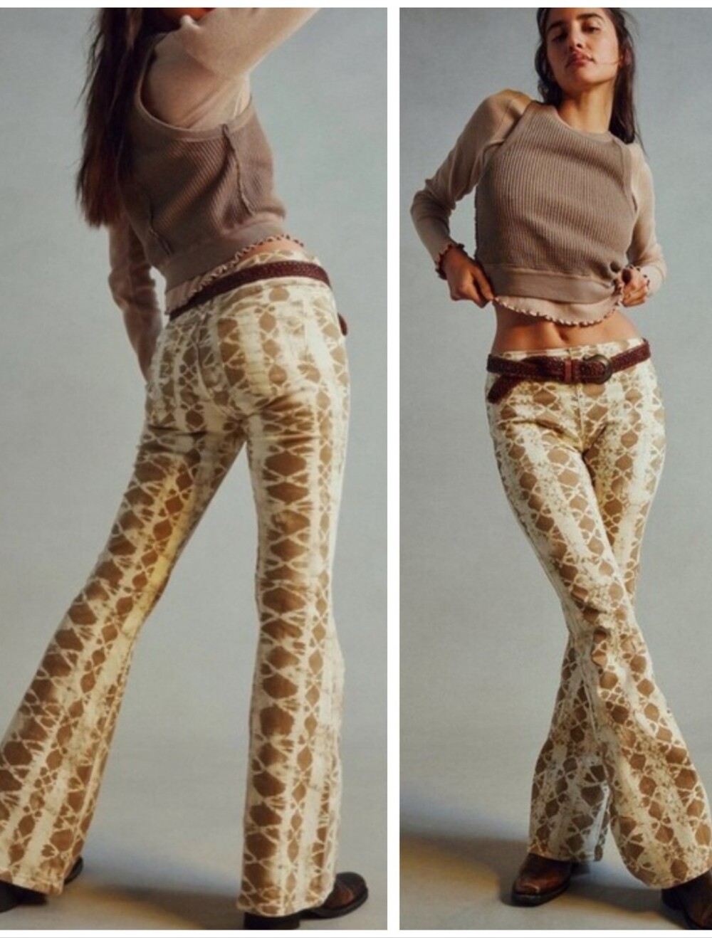 Free People Penny Pull On Flares Sand Combo Women's 29 / 31"  Boho Animal Print